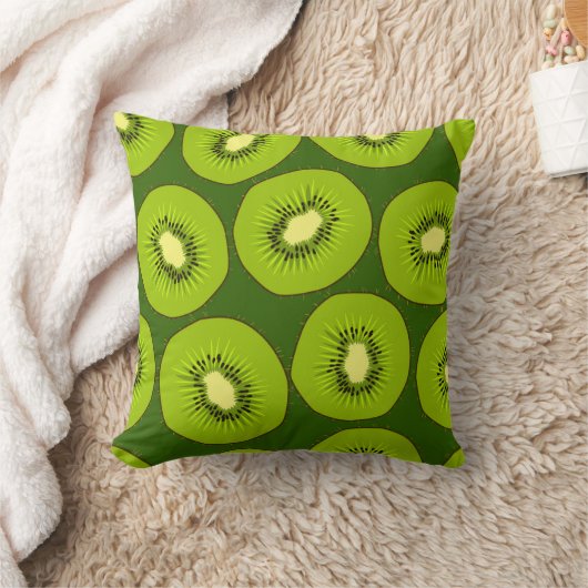 キウイフルーツスライス:ダークグリーン。 クッション (ブランケット)