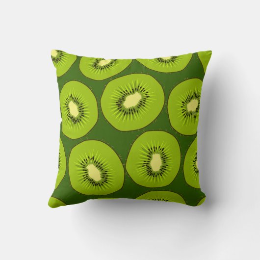 キウイフルーツスライス:ダークグリーン。 クッション (裏面)