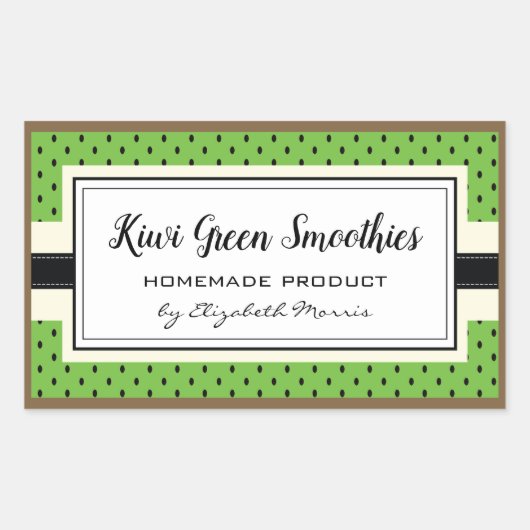 キウイフルーツ柄、自家製グリーンスムージーのラベル 長方形シール (正面)