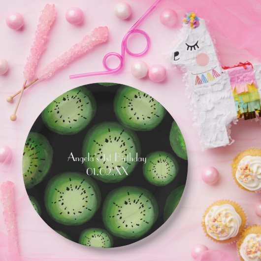 キウイモダンフルーツ – 水彩誕生日任意の年齢 ペーパープレート (パーティー)