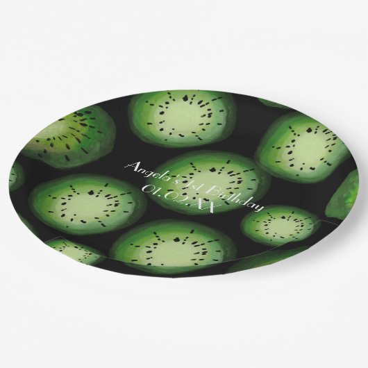 キウイモダンフルーツ – 水彩誕生日任意の年齢 ペーパープレート (アングル)