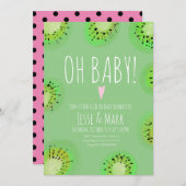 キウイモダン赤ちゃんシャワー水カラーポリックドットピンク 招待状 (正面/裏面)