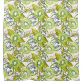 キウイ、フルーティー、グリーンとホワイト、フレッシュ、ジューシー、ホワイト シャワーカーテン (正面)