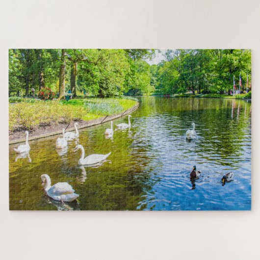 キウケンホフ公園の白鳥のシーン，オランダ ジグソーパズル (横)