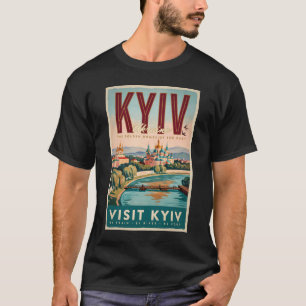 キエフ ウクライナ スカイライン イラスト 旅行 アート レトロ Tシャツ