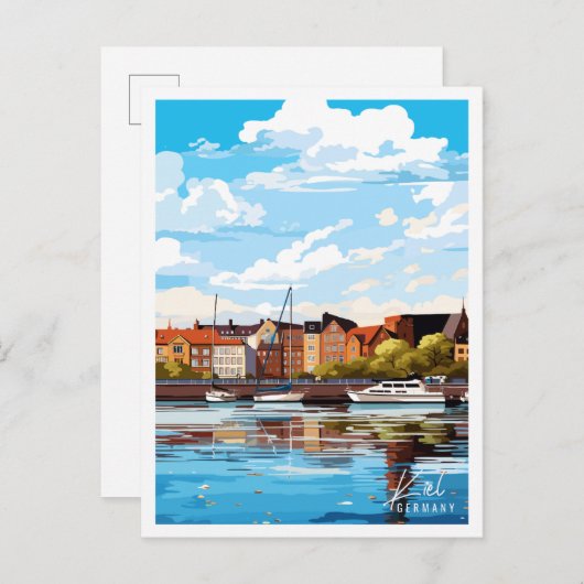 キエルドイツヴィンテージ旅行イラストレーション ポストカード (正面/裏面)