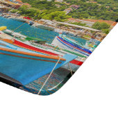 キオカラフルニ港のギリシャ魚釣りボート カッティングボード (角)