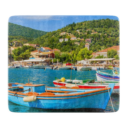 キオカラフルニ港のギリシャ魚釣りボート カッティングボード (正面)