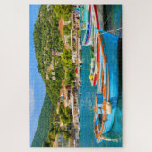 キオカラフルニ港のギリシャ魚釣りボート ジグソーパズル (縦)