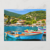 キオカラフルニ港のギリシャ魚釣りボート ポストカード (正面)