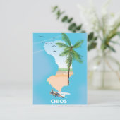 キオスのギリシャ図解入りの、写真付きのの地図。 ポストカード (スタンド正面)