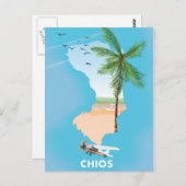 キオスのギリシャ図解入りの、写真付きのの地図。 ポストカード (正面/裏面)