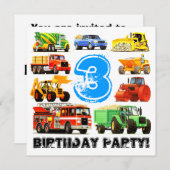 キカスタムッズ3歳の建築トラックパーティー 招待状 (正面/裏面)