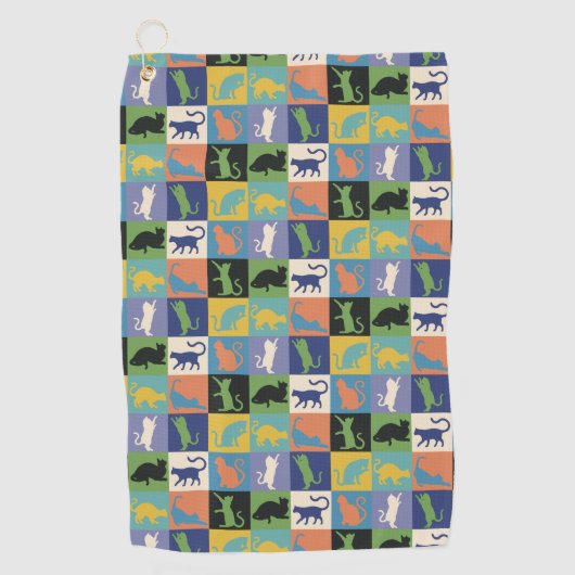 キカッコいいルトカラフルマスの猫のシルエット ゴルフタオル (正面)