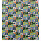 キカッコいいルトカラフルマスの猫のシルエット シャワーカーテン (正面)