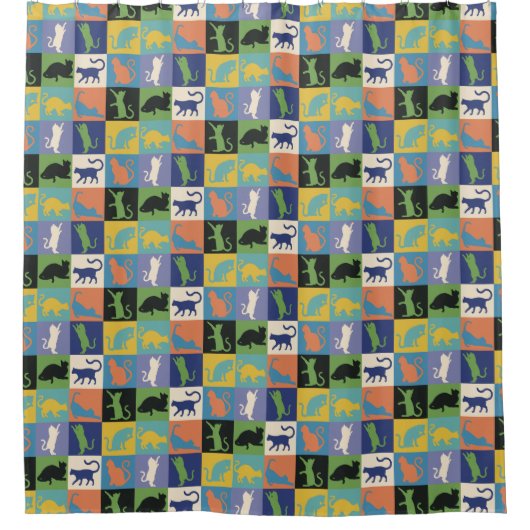 キカッコいいルトカラフルマスの猫のシルエット シャワーカーテン (正面)