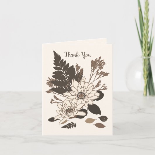 キクと葉 - クリーム色の背景に透け感。 サンキューカード (正面)