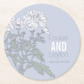 キクの白フラワーアートグレー紙コースター ラウンドペーパーコースター (正面)