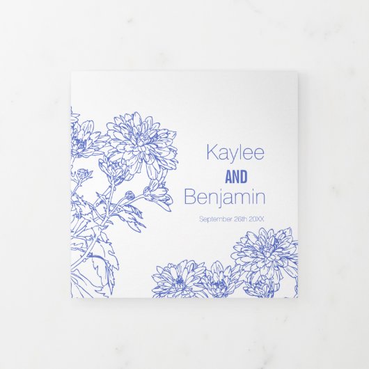 キクの白青の花スケッチ 三つ折りプログラム (カバー)