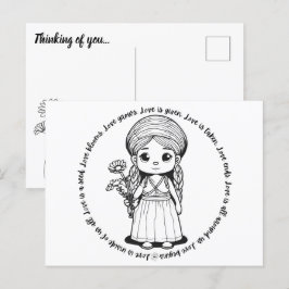 キクの花の森の少女 ポストカード