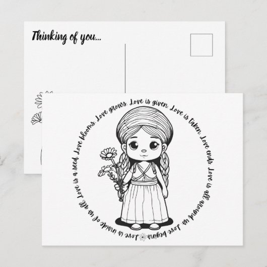 キクの花の森の少女 ポストカード (正面/裏面)