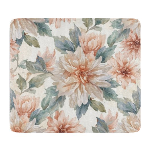 キクの花の水彩植物画パターン カッティングボード (正面)