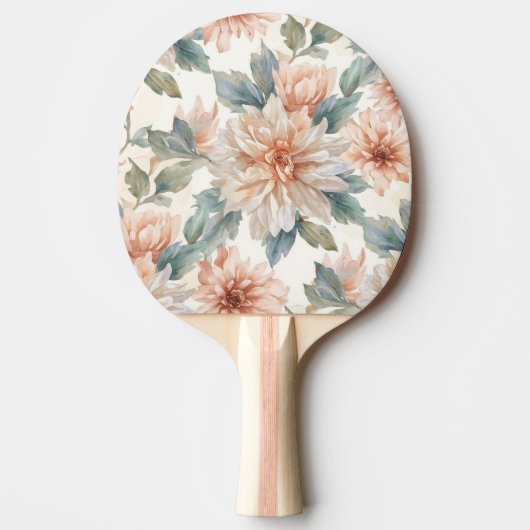 キクの花の水彩植物画模様 卓球ラケット (正面)