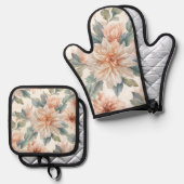キクの花の水彩植物画模様 鍋つかみ&鍋敷きセット (正面/裏面)