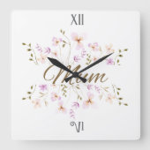キクの花、マザーズデーと誕生日のプレゼント スクエア壁時計 (正面)