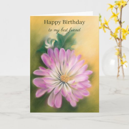 キクスクピンクアンドクリームフローラ誕生日 カード (黄色い花)