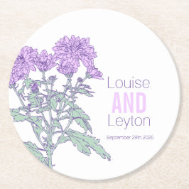 キク紫色のフラワーグラフィック紙コースター ラウンドペーパーコースター