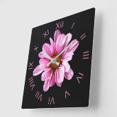 キク花のピンクローマ数字wccn スクエア壁時計 (傾斜)