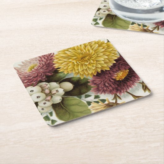 キク花ムームフローラ スクエアペーパーコースター (アングル)