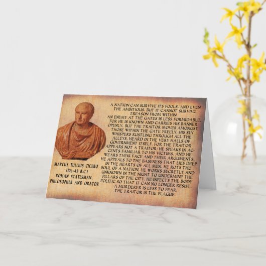 キケロの引用文-国家は反逆を生き延びることができません カード (黄色い花)