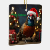 キジがサンタ帽をかぶっている セラミックオーナメント (右)