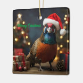 キジがサンタ帽をかぶっている セラミックオーナメント (左)