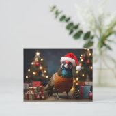 キジがサンタ帽をかぶっている ポストカード (スタンド正面)