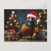 キジがサンタ帽をかぶっている ポストカード (正面)