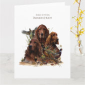 キジとアイリッシュセッターズパッション狩り カード (黄色い花)