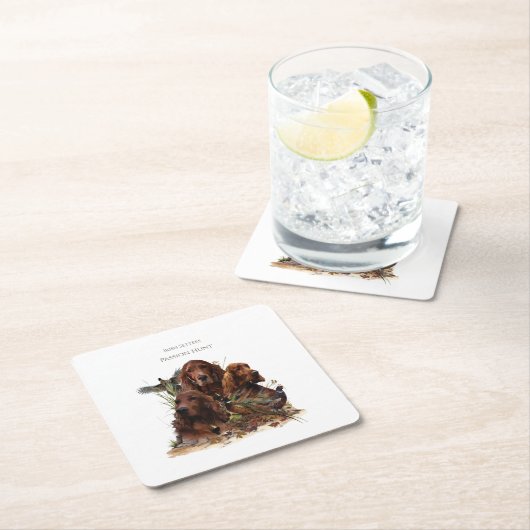 キジとアイリッシュセッターズパッション狩り スクエアペーパーコースター (インサイチュ)