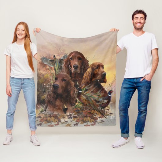 キジとアイリッシュセッターズパッション狩り フリースブランケット (インサイチュ)