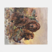 キジとアイリッシュセッターズパッション狩り フリースブランケット (正面(横))