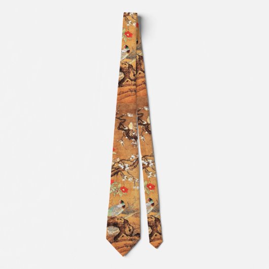 キジとカメリア中国のオリエンタルインクアートsoc ネクタイ (正面)
