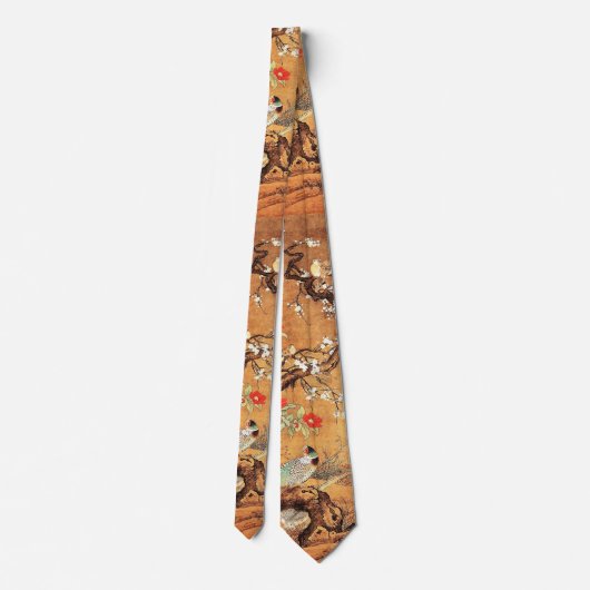 キジとカメリア中国のオリエンタルインクアートsoc ネクタイ (裏面)