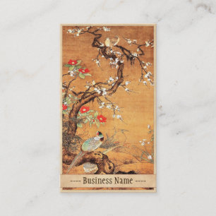 キジとツバキの中国のオリエンタルインクの芸術 名刺