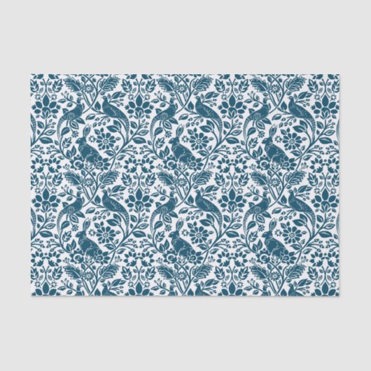 キジとハレの模様、白と濃い青 薄葉紙 (正面)