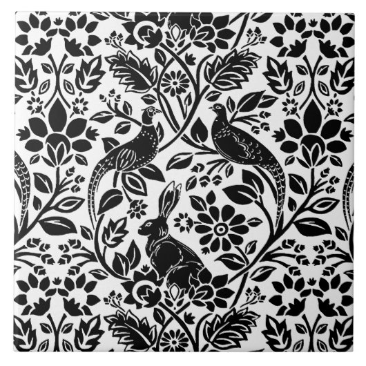 キジとハレの模様，白と黒 タイル (正面)