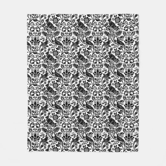 キジとハレの模様,白と黒 フリースブランケット (正面)