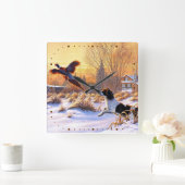 キジに飛び立つよう促す スクエア壁時計 (ホーム)