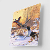 キジに飛び立つよう促す スクエア壁時計 (傾斜)